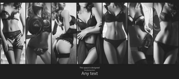 Set von Fotos mit schönen und sexy Frauen in Dessous. Collage aus erotischer Unterwäsche. — Stockfoto
