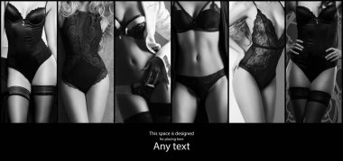 Erotik iç çamaşırlı seksi kızlar. İç çamaşırı koleksiyonu kolajı.