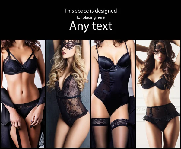 Set of photos with beautiful and sexy women in lingerie. Erotic underwear collection collage. — Stock Photo, Image