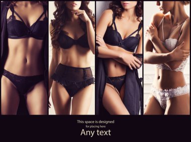 Erotik iç çamaşırlı seksi kızlar. İç çamaşırı koleksiyonu kolajı.