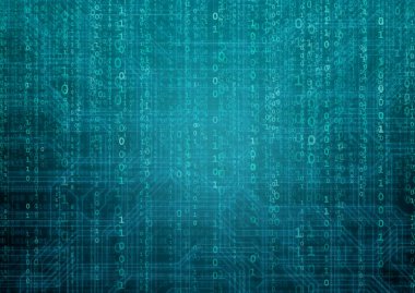 İkili kod ile dijital arka plan. Bilgisayar korsanları, darknet, sanal gerçeklik ve bilim kurgu.