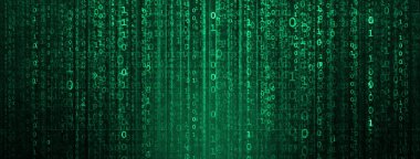 İkili kod ile dijital arka plan. Bilgisayar korsanları, darknet, sanal gerçeklik ve bilim kurgu.