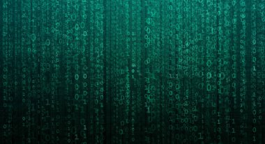 İkili kod ile dijital arka plan. Bilgisayar korsanları, darknet, sanal gerçeklik ve bilim kurgu.