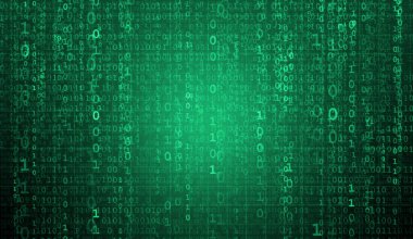 İkili kod ile dijital arka plan. Bilgisayar korsanları, darknet, sanal gerçeklik ve bilim kurgu.