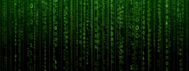 İkili kod ile dijital arka plan. Bilgisayar korsanları, darknet, sanal gerçeklik ve bilim kurgu.