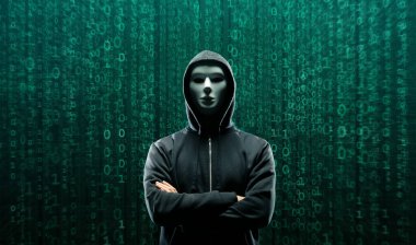 Aranan Hacker, Soyut İkili Kod kullanarak Virüs Fidye Yazılımını Kodluyor. Siber saldırı, Sistem Kırma ve Kötü Yazılım Kavramı.