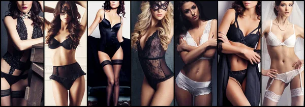 Chicas sexy en lencería erótica. collage colección de ropa interior. —  Fotos de Stock