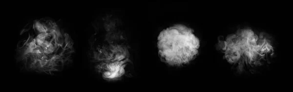 Fumo su sfondo nero. Collage di texture astratta a vapore o nebbia. Set di raccolta. — Foto Stock