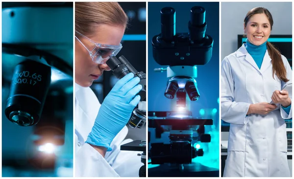 Профессиональная команда ученых работает над новой вакциной в современной научно-исследовательской лаборатории. Рабочее место инженера-генетика. Концепция технологии и науки будущего. — стоковое фото
