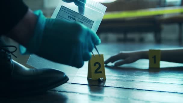 Detective Collecting Evidence Crime Scene Forensic Specialists Making Expertise Home — Stockvideo