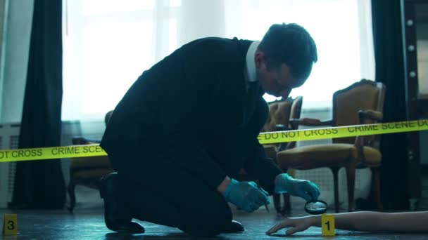 Detective Collecting Evidence Crime Scene Forensic Specialists Making Expertise Home — Stock Video