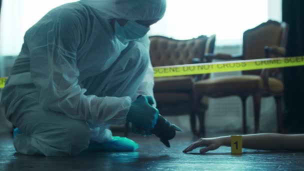 Detective Collecting Evidence Crime Scene Forensic Specialists Making Expertise Home — Video