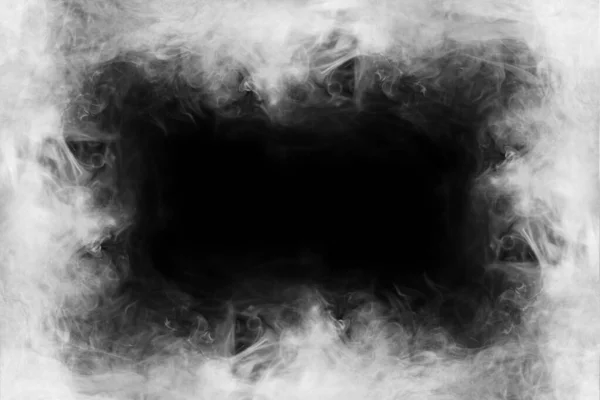 Abstract smoke texture frame over dark black background. Fog in the darkness. Natural pattern.