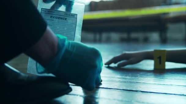 Kriminalbetjent Samler Beviser Gerningssted Retsmedicinske Specialister Gør Ekspertise Hjemmet Død – Stock-video