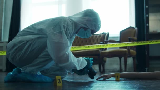 Detective Collecting Evidence Crime Scene Forensic Specialists Making Expertise Home — Video