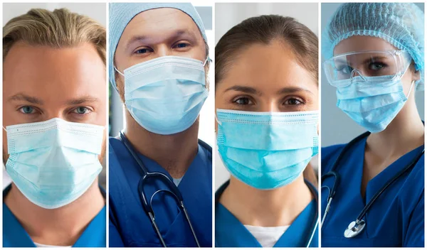 Profesjonalni Lekarze Pracujący Biurze Szpitalnym Portret Młodych Pewnych Siebie Lekarzy — Zdjęcie stockowe