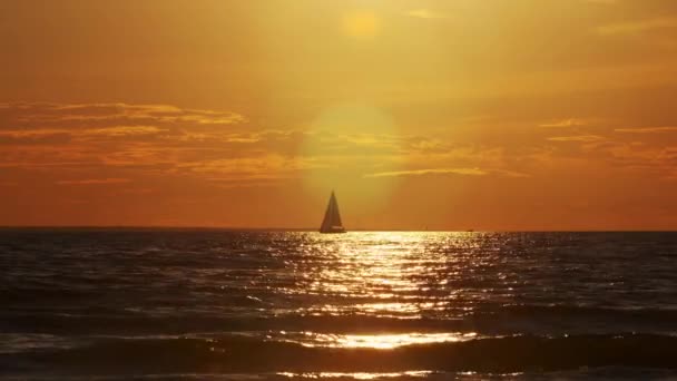 Ιστιοπλοϊκό Υπό Φως Του Ηλιοβασιλέματος Ιστιοφόρο Σκάφος Παρακαλώ Στη Θάλασσα — Αρχείο Βίντεο