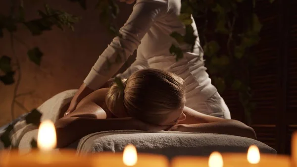 Young Healthy Beautiful Woman Gets Massage Therapy Spa Salon Concept Zdjęcia Stockowe bez tantiem