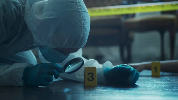 Detective Collecting Evidence Crime Scene Forensic Specialists Making Expertise Home 스톡 사진