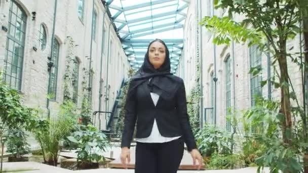 Portrait Young Confident Muslim Business Woman Hijab Middle Eastern Office — Stock videók
