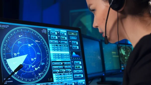 Workplace Air Traffic Controllers Control Tower Team Professional Aircraft Control — Stok fotoğraf