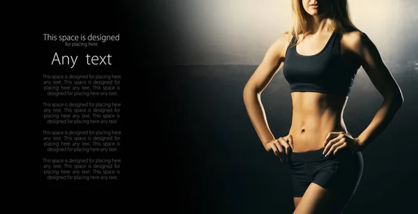 Slim Fitness Model Dark Background Perfect Shape Female Body Concept — Stok fotoğraf