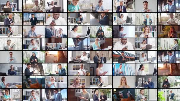 Collage Many Different People Using Smartphone Devices Set Collection Many — Stock video