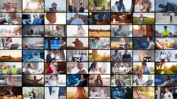 Collage Many Different People Engaged Variety Activities Jobs Businesses Studies — Video Stock