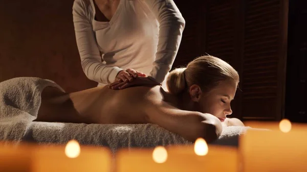 Young Healthy Beautiful Woman Gets Massage Therapy Spa Salon Concept — стоковое фото