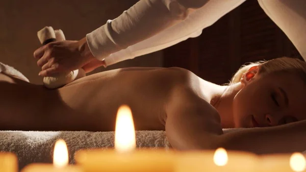 Young Healthy Beautiful Woman Gets Massage Therapy Spa Salon Concept — стоковое фото