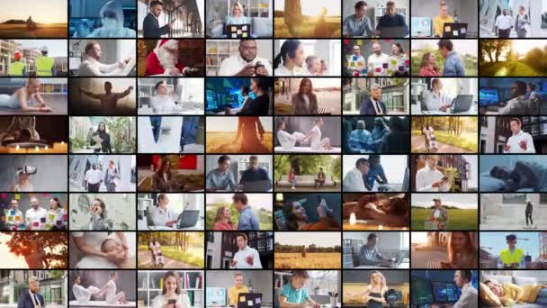 Collage Many Different People Engaged Variety Activities Jobs Businesses Studies — Stock Video