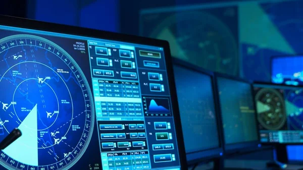 Workplace Air Traffic Controllers Control Tower Team Professional Aircraft Control — Fotografia de Stock