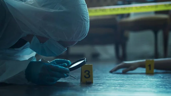 Detective Collecting Evidence Crime Scene Forensic Specialists Making Expertise Home — Fotografia de Stock