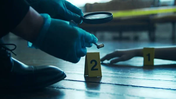 Detective Collecting Evidence Crime Scene Forensic Specialists Making Expertise Home — ストック写真