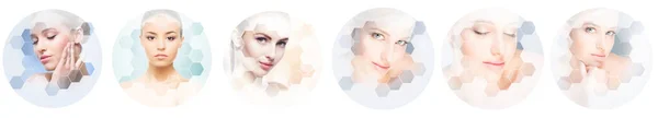 Colagem Retratos Femininos Rostos Saudáveis Mulheres Jovens Spa Levantamento Rosto — Fotografia de Stock
