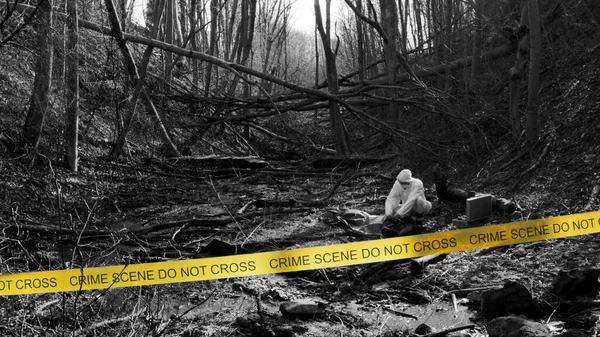 Detectives Collecting Evidence Crime Scene Forensic Specialists Making Expertise Professional — Fotografia de Stock