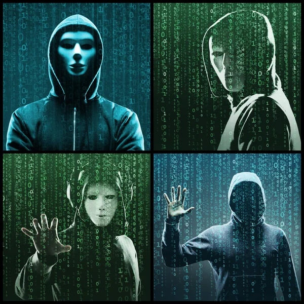 Portrét Počítačového Hackera Mikině Zakrytá Tmavá Tvář Koncept Zloděje Dat — Stock fotografie