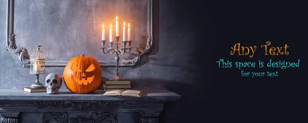 Fundo Halloween Com Espaço Cópia Para Qualquer Texto Abóbora Assustadora — Fotografia de Stock