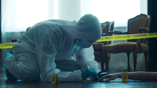 Detective Collecting Evidence Crime Scene Forensic Specialists Making Expertise Home Obraz Stockowy