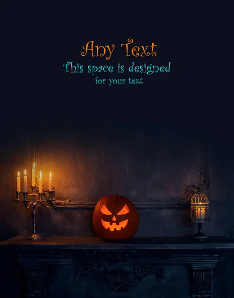 Fundo Halloween Com Espaço Cópia Para Qualquer Texto Abóbora Assustadora — Fotografia de Stock