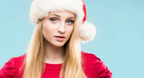 Ritratto Ragazza Giovane Bella Carina Con Cappello Babbo Natale Nuovo — Foto Stock