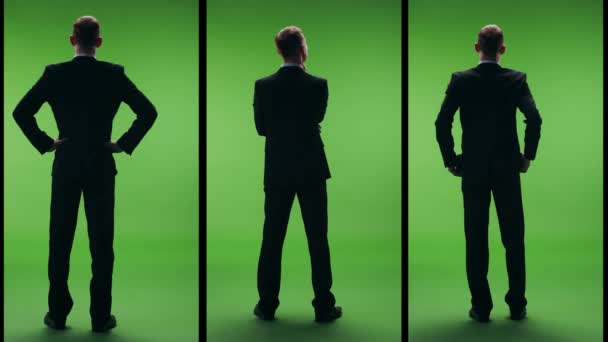 Business Man Strict Business Suit Green Screen Set Collage Three — Stock Video