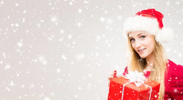 Retrato Menina Jovem Bonita Bonita Chapéu Santa Ano Novo Conceito — Fotografia de Stock