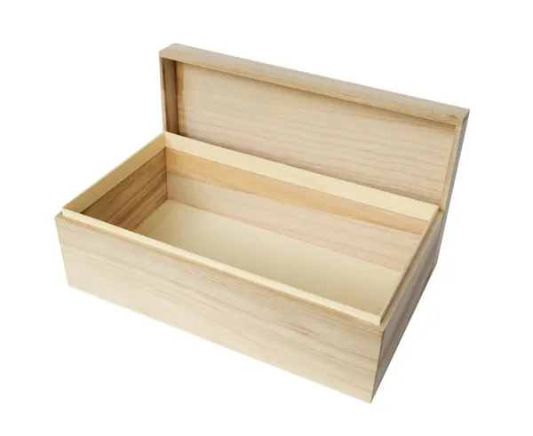 Drewniane pudełko na biały — Zdjęcie stockowe