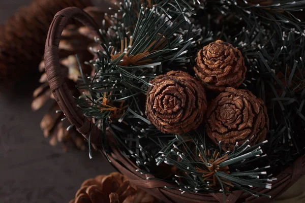 Christmas decoration with cones — Stock Photo, Image