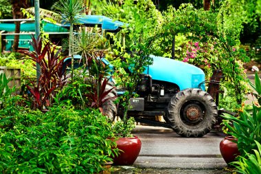 Çiçek Bahçe zemin üzerine mavi kamyon ile