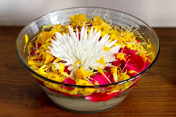 Chrysant met bloemblaadjes in een vaas met water — Stockfoto