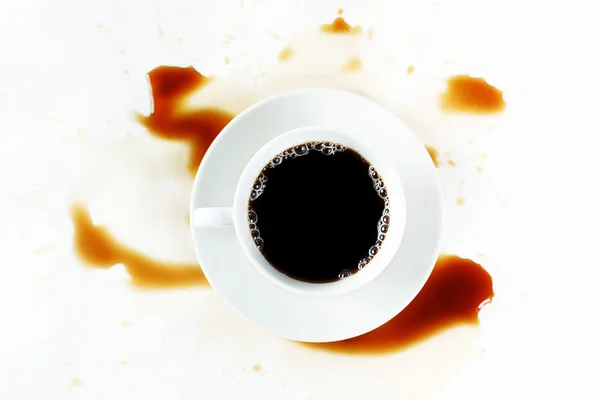 Xícara de café em fundo branco com manchas. Café da manhã . — Fotografia de Stock