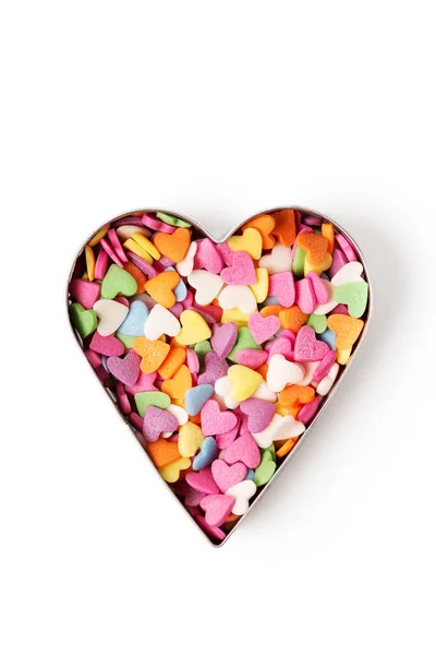 Multi Colored Heart Shaped Pastry Topping Heart Form White Background — Photo
