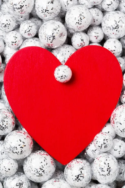 Saint Valentine Day Greeting Card Big Red Heart Silver Glitter — Foto Stock